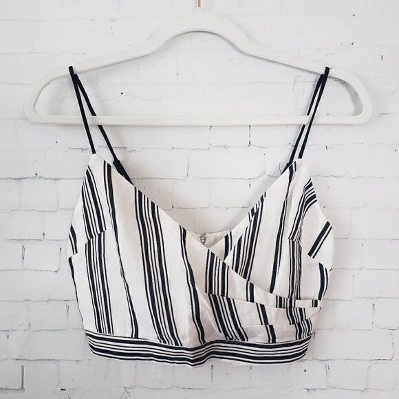 Lush Striped Crop Top Size S Black White Boutique Back Zipper NEW - Picture 2 of 10